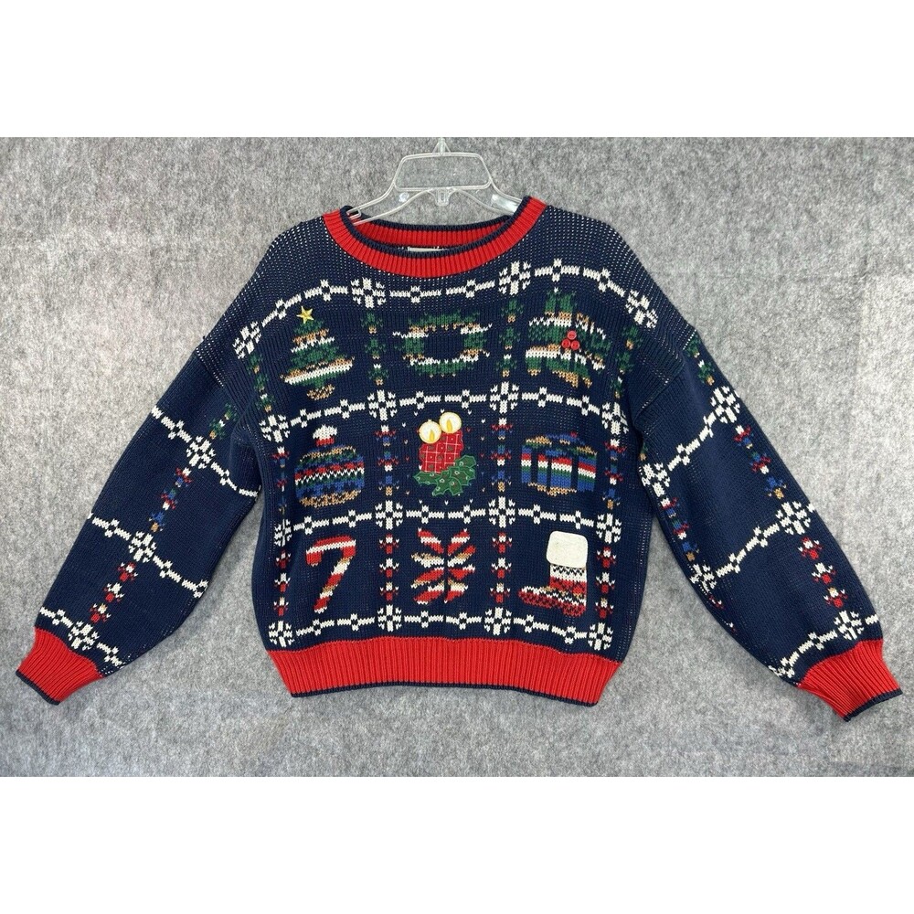VTG Sweater Loft Christmas Knit Holiday Made In USA 100% Cotton Size Medium 80s